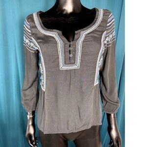 American Eagle Outfitters Black Embroidered Peasant Blouse Womens Small